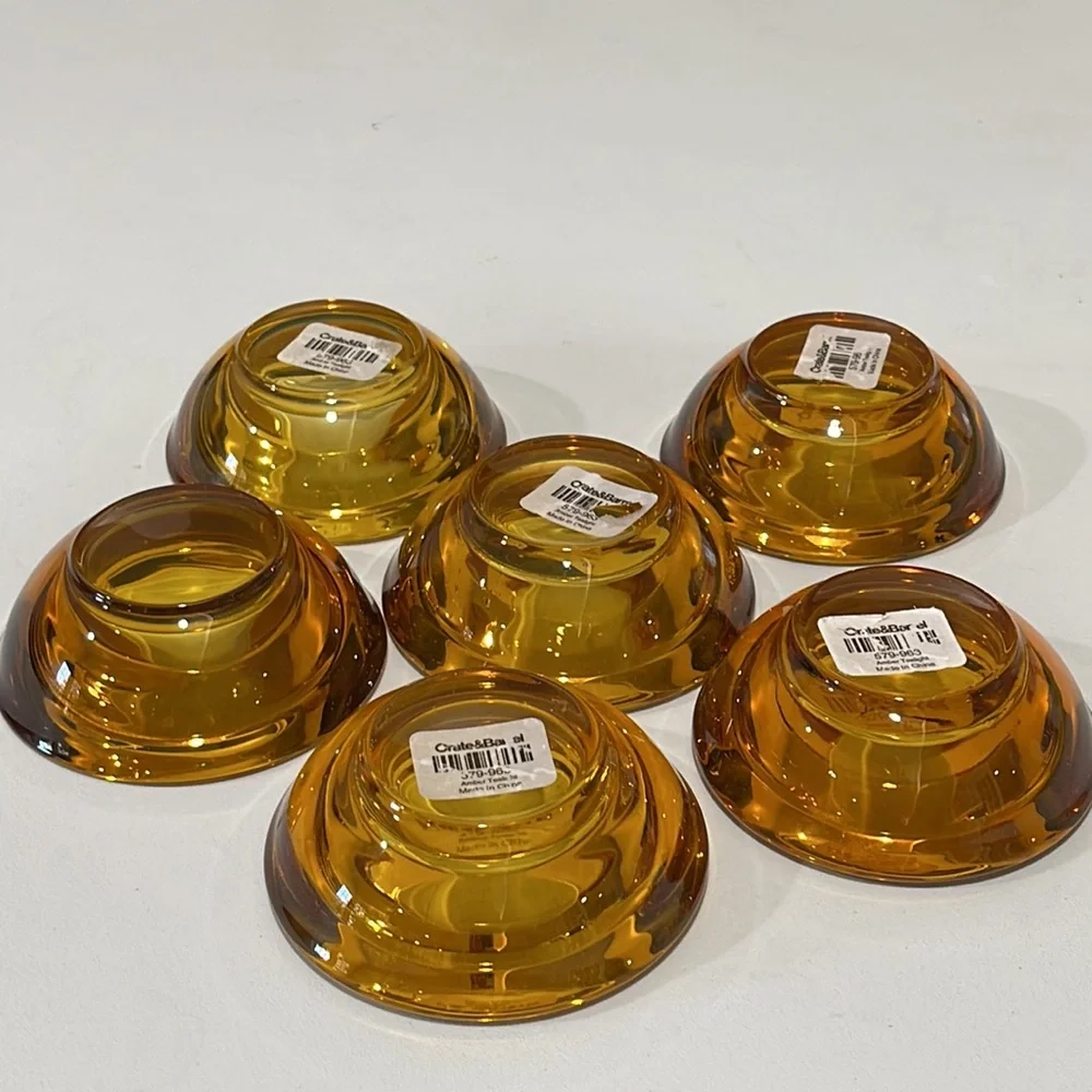 Crate & Barrel Candle Holders Yellow Amber Glass Votive Tealight Set of 6